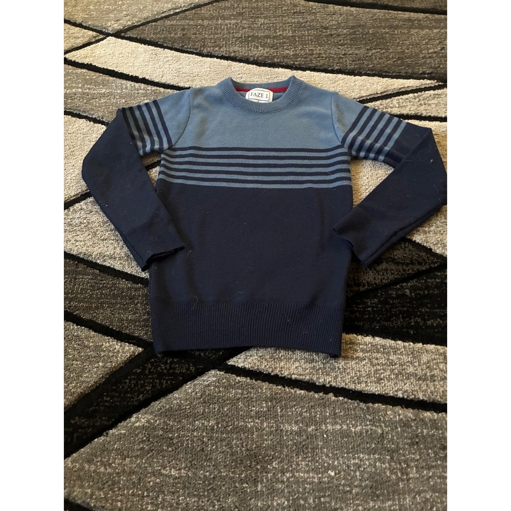Faze 1 Boys Blue Striped Colorblock Crewneck Sweater Size 6 RN125291